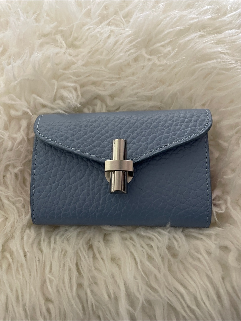 Blue Pebbled Leather Wallet Isadora made in Italy